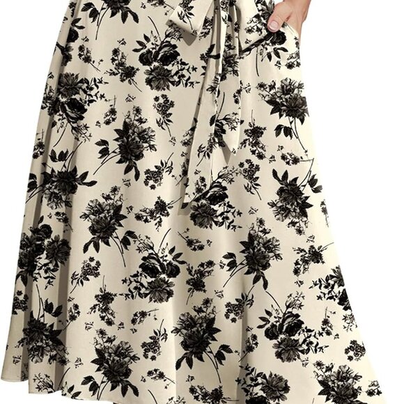 Women's A-Line Midi Skirt with Pockets High Waist Flared Below The Knee Skirts - Picture 1 of 4